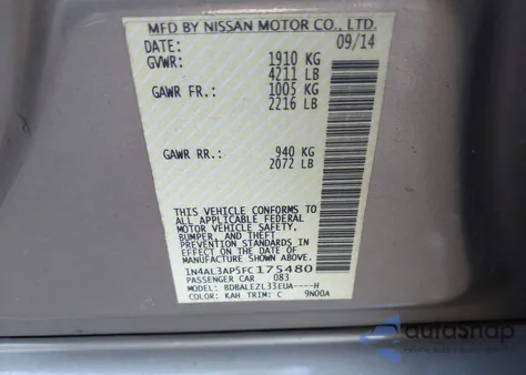 2015 Nissan Altima 2.5 S from USA, damaged, VIN 1N4AL3AP5FC175480